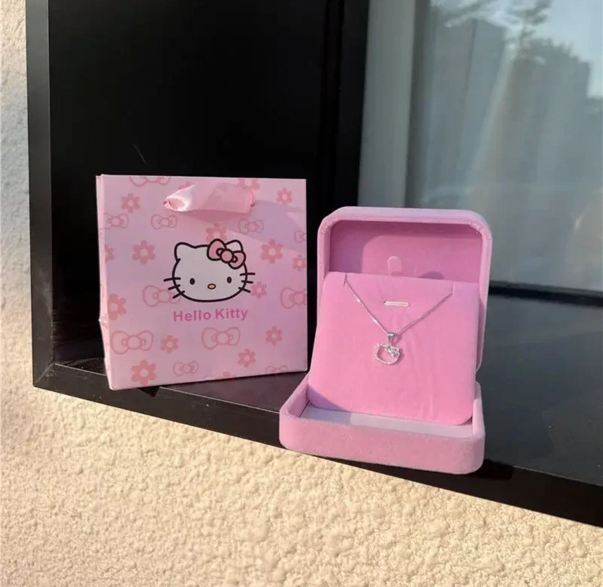 Kawaii Hello Kitty Sanrio Anime Crystal Pendant Necklaces Ladies Girl Simple White Zircon Elegant Necklace Women Jewelry Gift