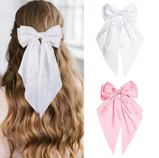 Hair Bows for Girls Ribbons Pink/White/Black Bow Girls Ribbon Hair Accessories for Woman Simple Satin Solid Spring Clip Hair Pin