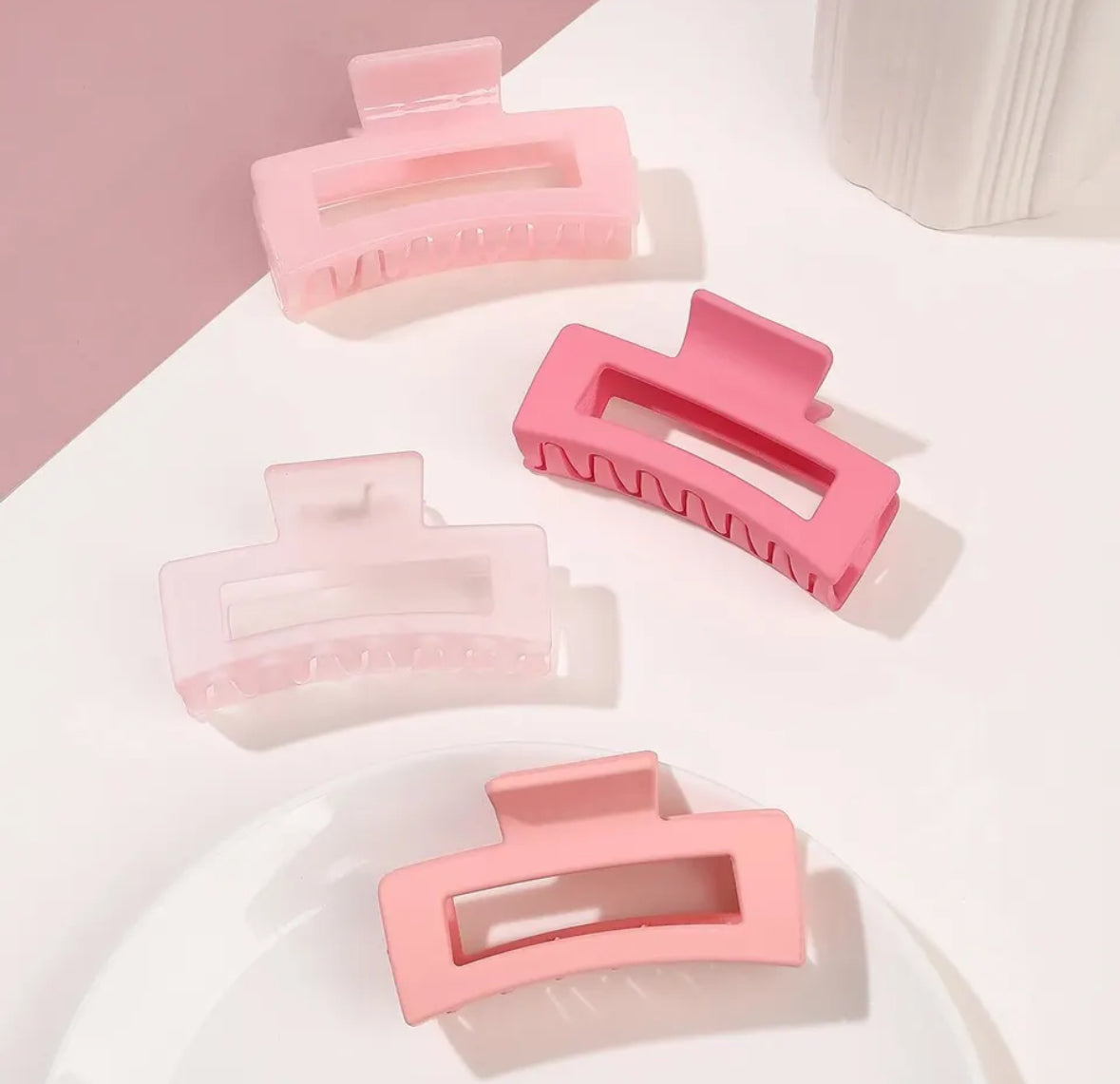 4 Pcs Pink Large Hair Claw Clips 3.4" Non-slip Big Square Matte for Women Girls, Strong Hold Banana Clips for Thick Thin Hair