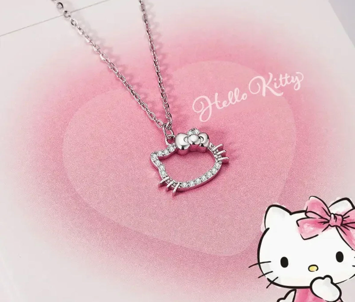 Kawaii Hello Kitty Sanrio Anime Crystal Pendant Necklaces Ladies Girl Simple White Zircon Elegant Necklace Women Jewelry Gift