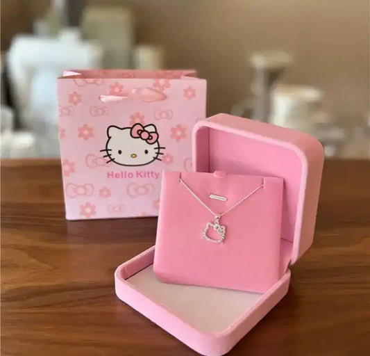 Kawaii Hello Kitty Sanrio Anime Crystal Pendant Necklaces Ladies Girl Simple White Zircon Elegant Necklace Women Jewelry Gift